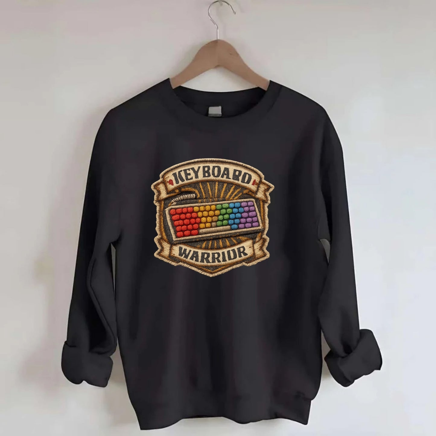 KEYBOARD WARRIOR - mechanical keyboard in RGB rainbow , PC master race - Crewneck Sweatshirt - black