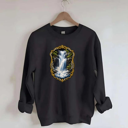 WATERFALL CASCADE - falling water with mist in blue and white , nature wonder - Crewneck Sweatshirt - black