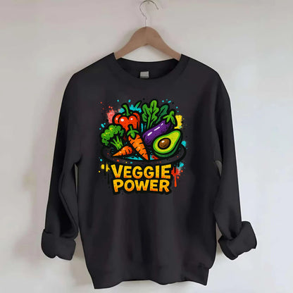 Colorful vegetables and plants on plate - plant-based lifestyle, veggie power - Crewneck Sweatshirt - black