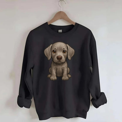 Baby Weimaraner Puppy - silver-gray coat, amber eyes, sleek body, - Crewneck Sweatshirt - black