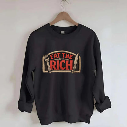 EAT THE RICH - fork and knife with text in red and silver , class war - Crewneck Sweatshirt - black