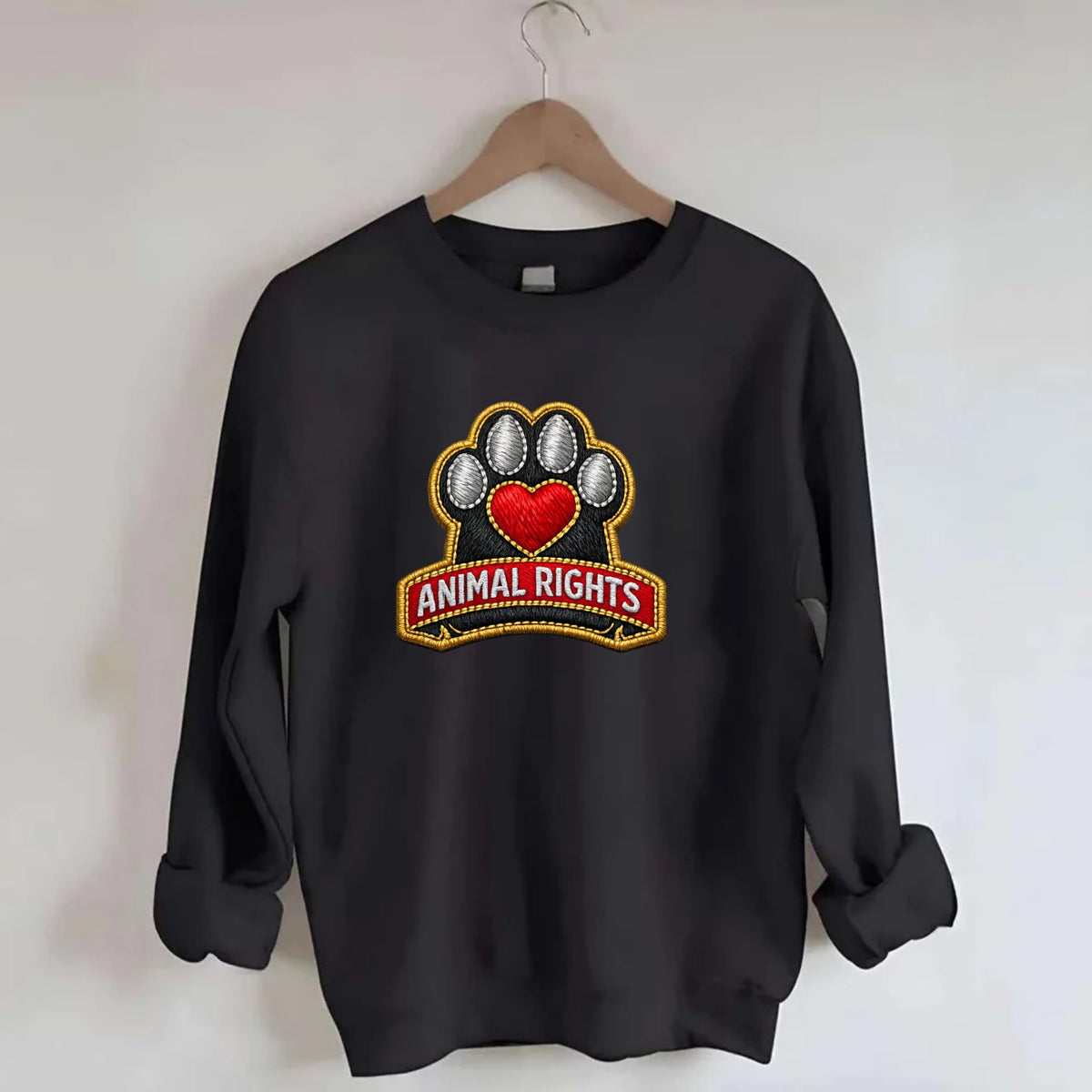 ANIMAL RIGHTS - raised paw with heart in red , advocacy - Crewneck Sweatshirt - black