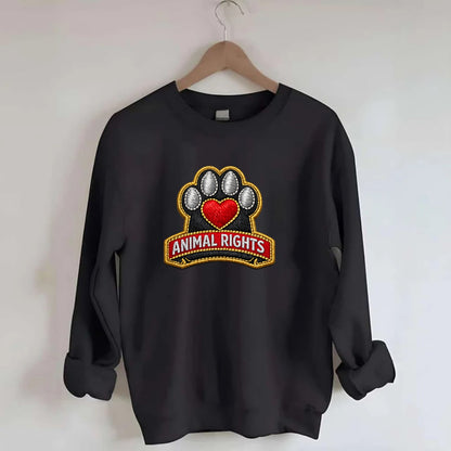 ANIMAL RIGHTS - raised paw with heart in red , advocacy - Crewneck Sweatshirt - black