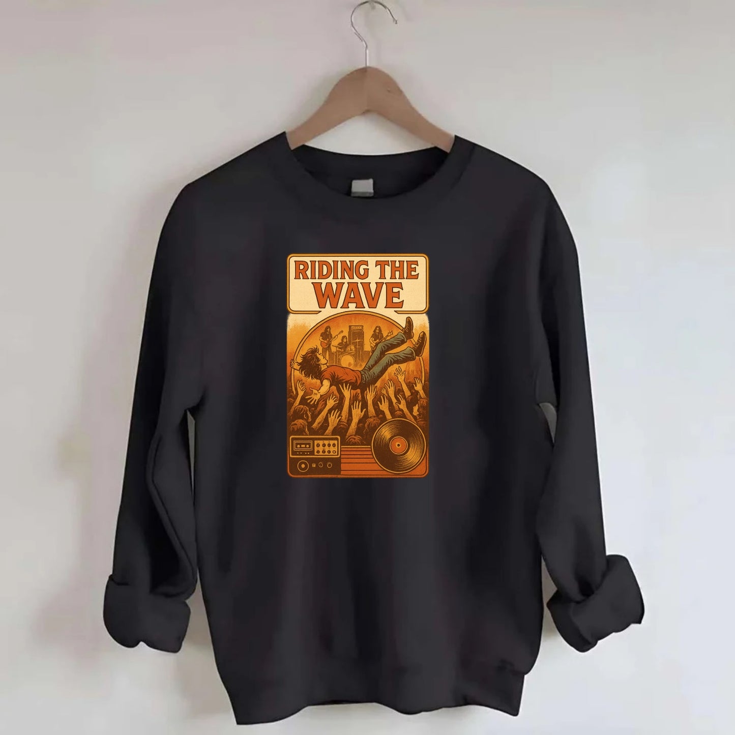 Crowd surfing at packed concert - "Riding the Wave" - concert energy - Crewneck Sweatshirt - black