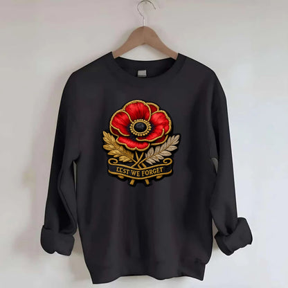 MEMORIAL POPPY - red poppy flower in scarlet , remembrance - Crewneck Sweatshirt - black
