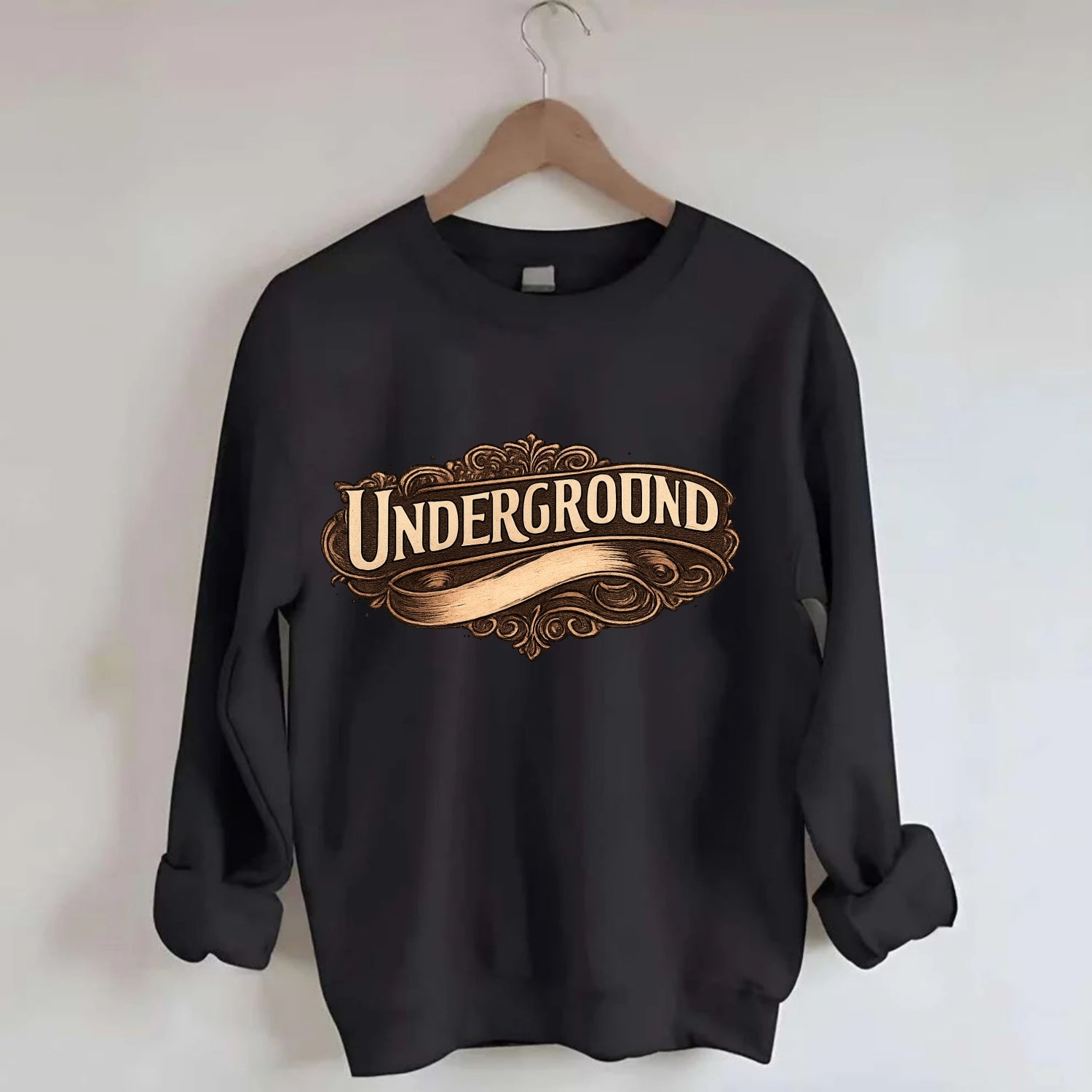 Bold typography design - "UNDERGROUND" - hidden scene, alternative - Crewneck Sweatshirt - black
