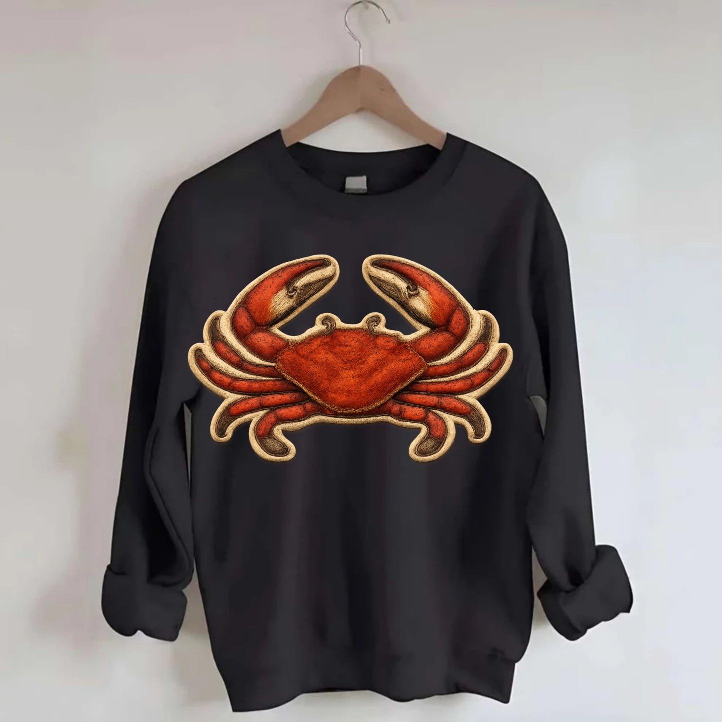 CRAB CLAWS - red crab in scarlet and orange , seafood - Crewneck Sweatshirt - black