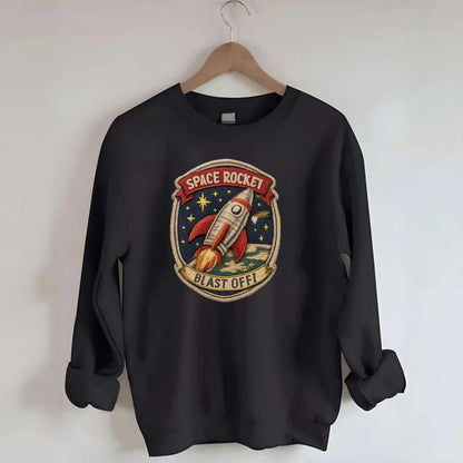RETRO ROCKET - 1950s space rocket in silver and red , atomic age - Crewneck Sweatshirt - black