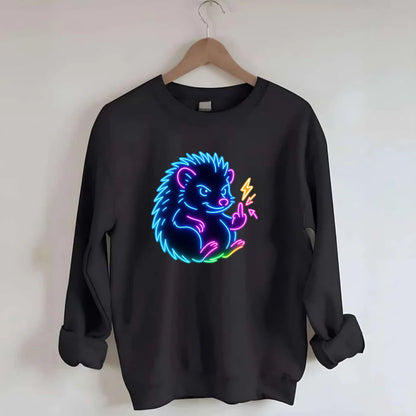 tiny hedgehog curled up slightly, one little paw raised flipping the bird - Crewneck Sweatshirt - black