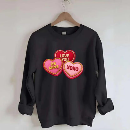 VALENTINES HEARTS - candy hearts in pink and red , love day - Crewneck Sweatshirt - black