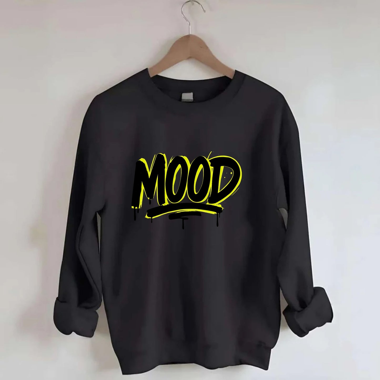 Bold typography design - "MOOD" - current state, feeling it - Crewneck Sweatshirt - black