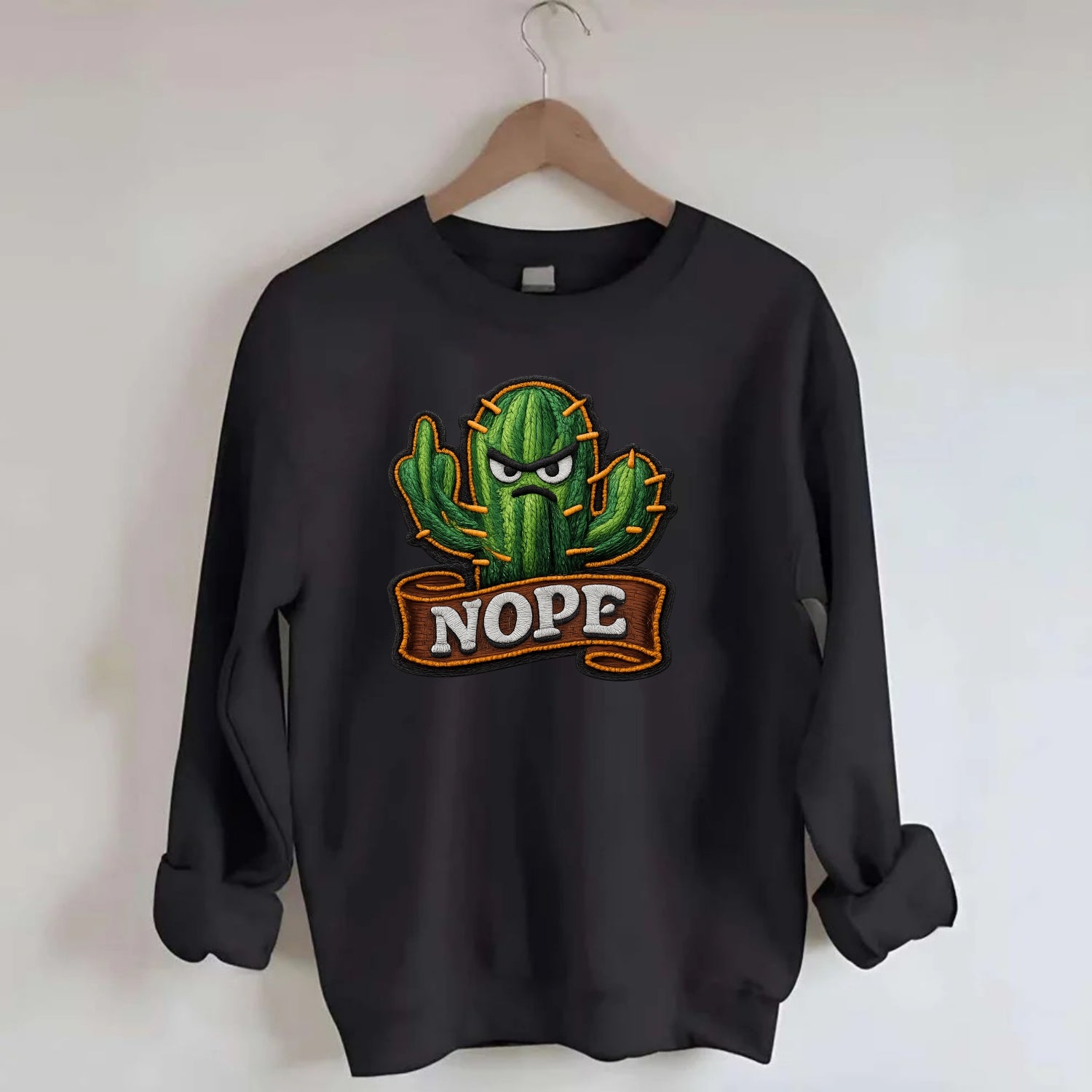 NOPE CACTUS - cactus with attitude in green , prickly personality - Crewneck Sweatshirt - black