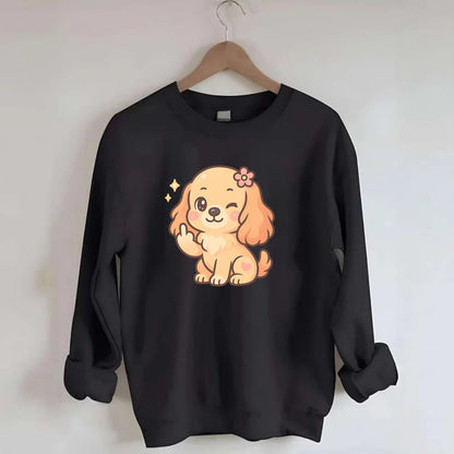 Cocker Spaniel with long wavy ears, gentle face, paw flipping off - Crewneck Sweatshirt - black