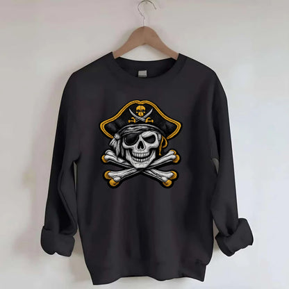 PIRATE SKULL - Jolly Roger skull in black and white , pirate - Crewneck Sweatshirt - black