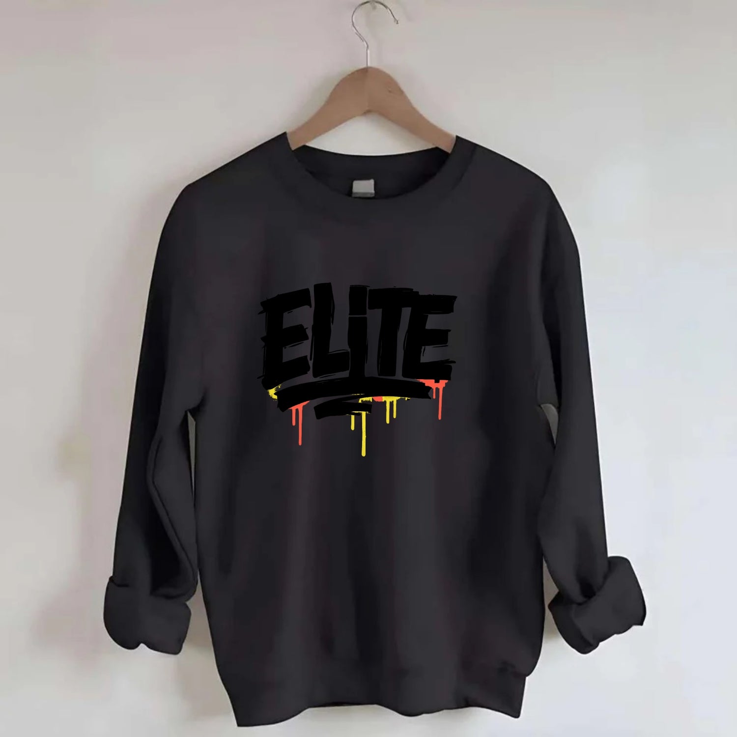 Bold typography design - "ELITE" - top tier, highest level - Crewneck Sweatshirt - black