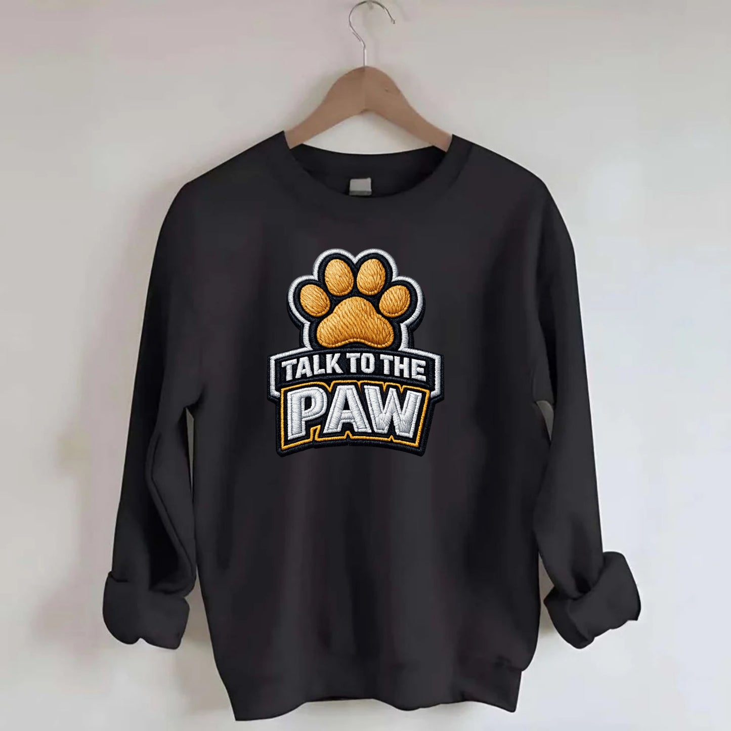 TALK TO THE PAW - raised paw in tan , sassy pet - Crewneck Sweatshirt - black