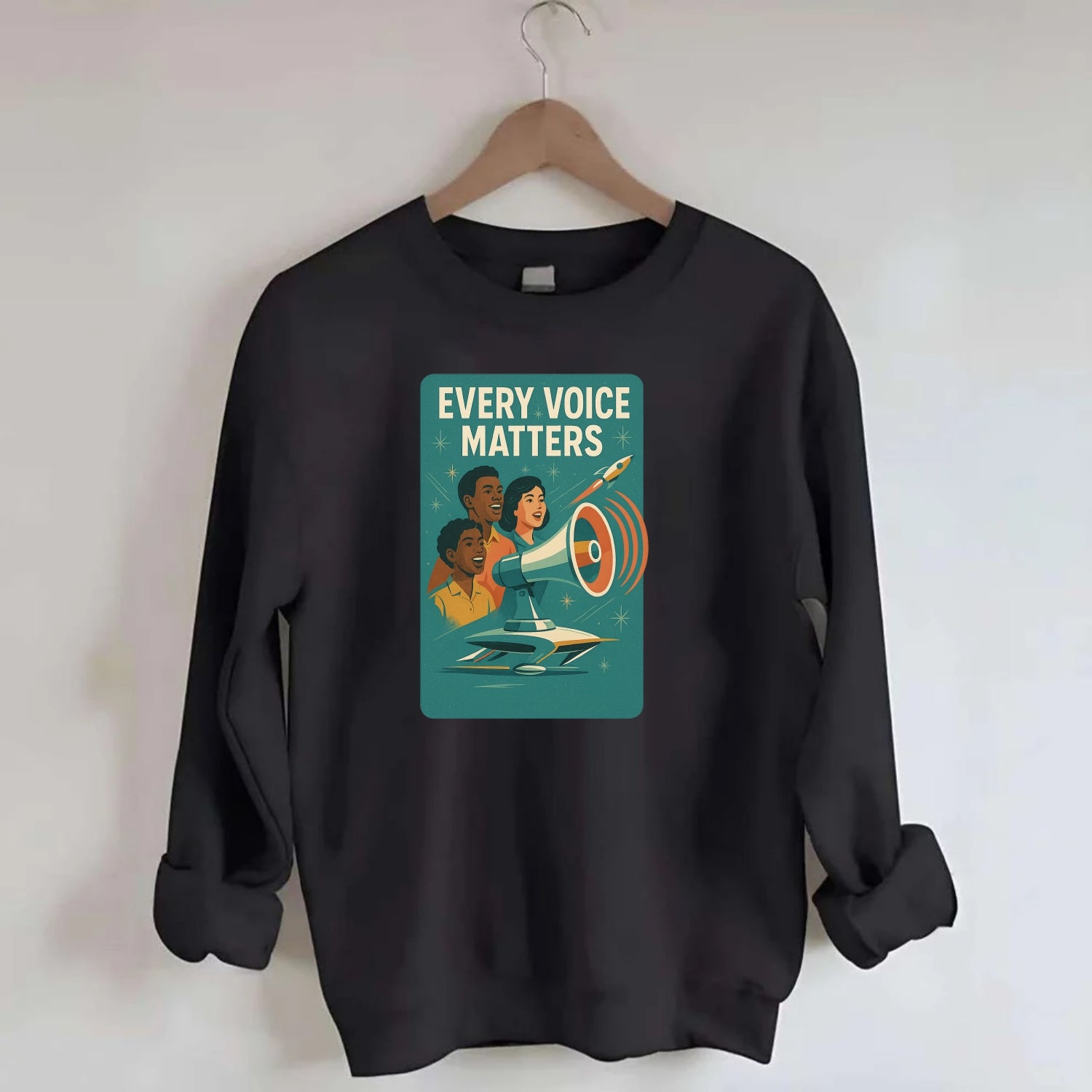 Diverse voices being heard and amplified - "Every Voice Matters" - inclusive - Crewneck Sweatshirt - black