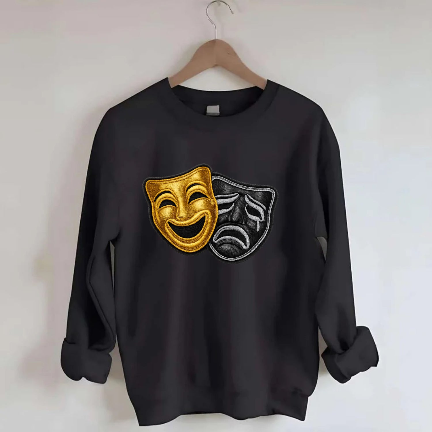 BROADWAY MASKS - comedy tragedy masks in gold and black , theater - Crewneck Sweatshirt - black