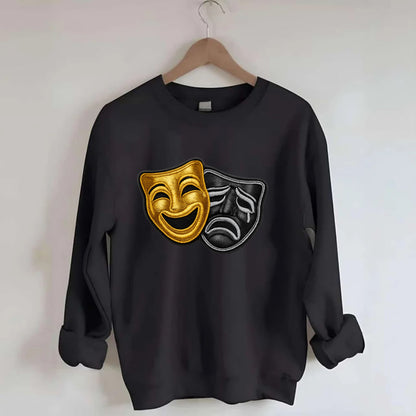 BROADWAY MASKS - comedy tragedy masks in gold and black , theater - Crewneck Sweatshirt - black