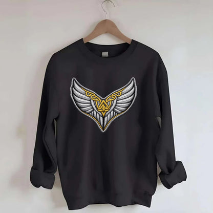 VALKYRIE WINGS - warrior maiden wings in silver and gold , Norse myth - Crewneck Sweatshirt - black