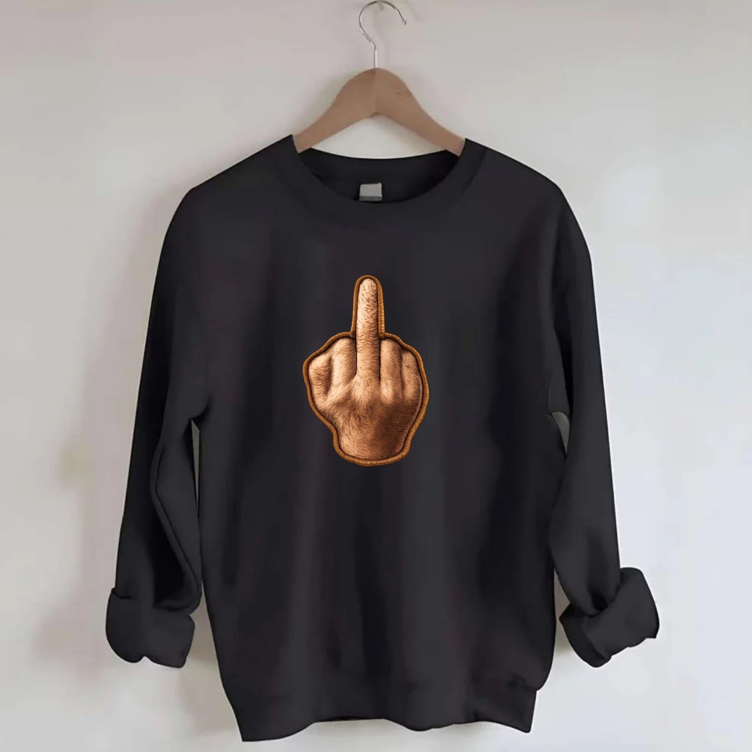 MIDDLE FINGER - hand gesture in skin tone , attitude - Crewneck Sweatshirt - black