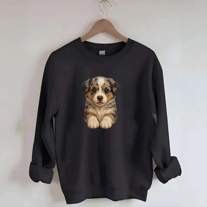 Baby Australian Shepherd Puppy - merle coat, bright eyes, fluffy, - Crewneck Sweatshirt - black
