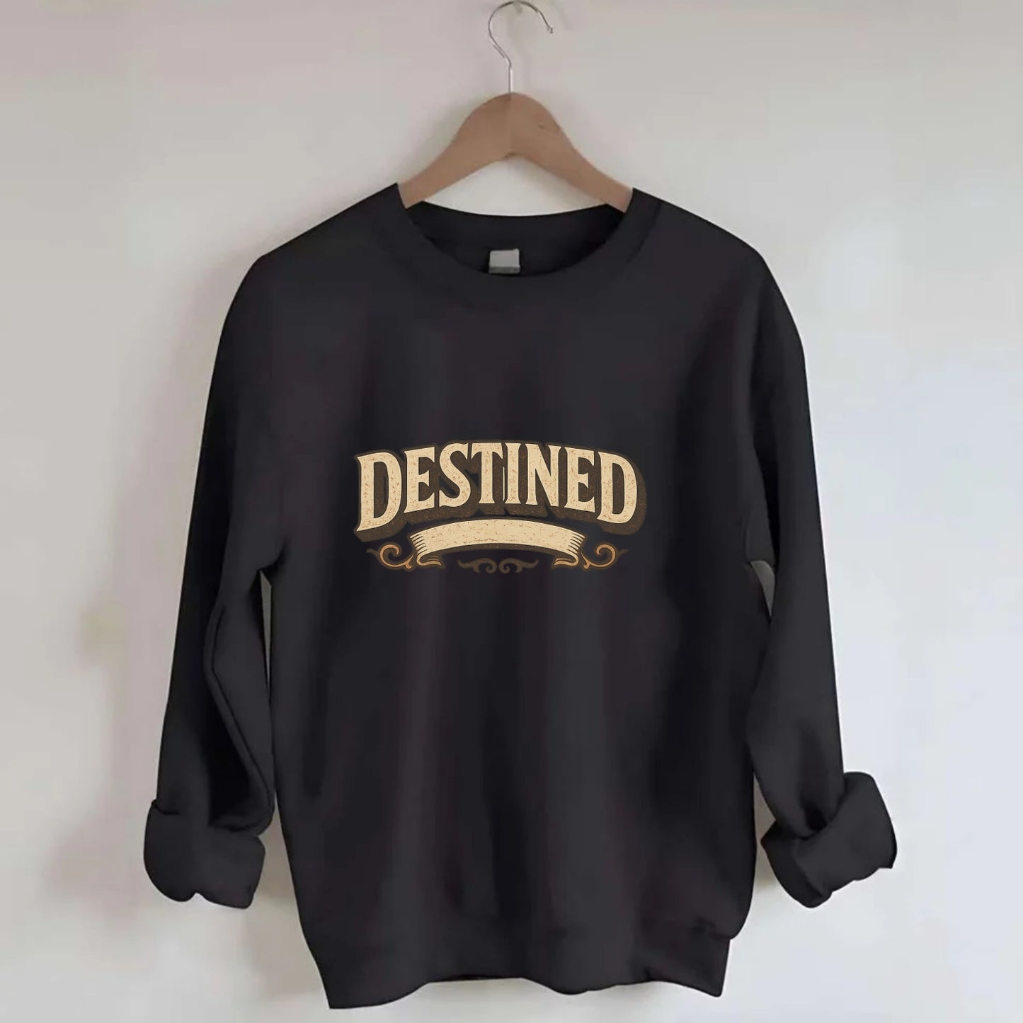Bold typography design - "DESTINED" - fated for greatness - Crewneck Sweatshirt - black