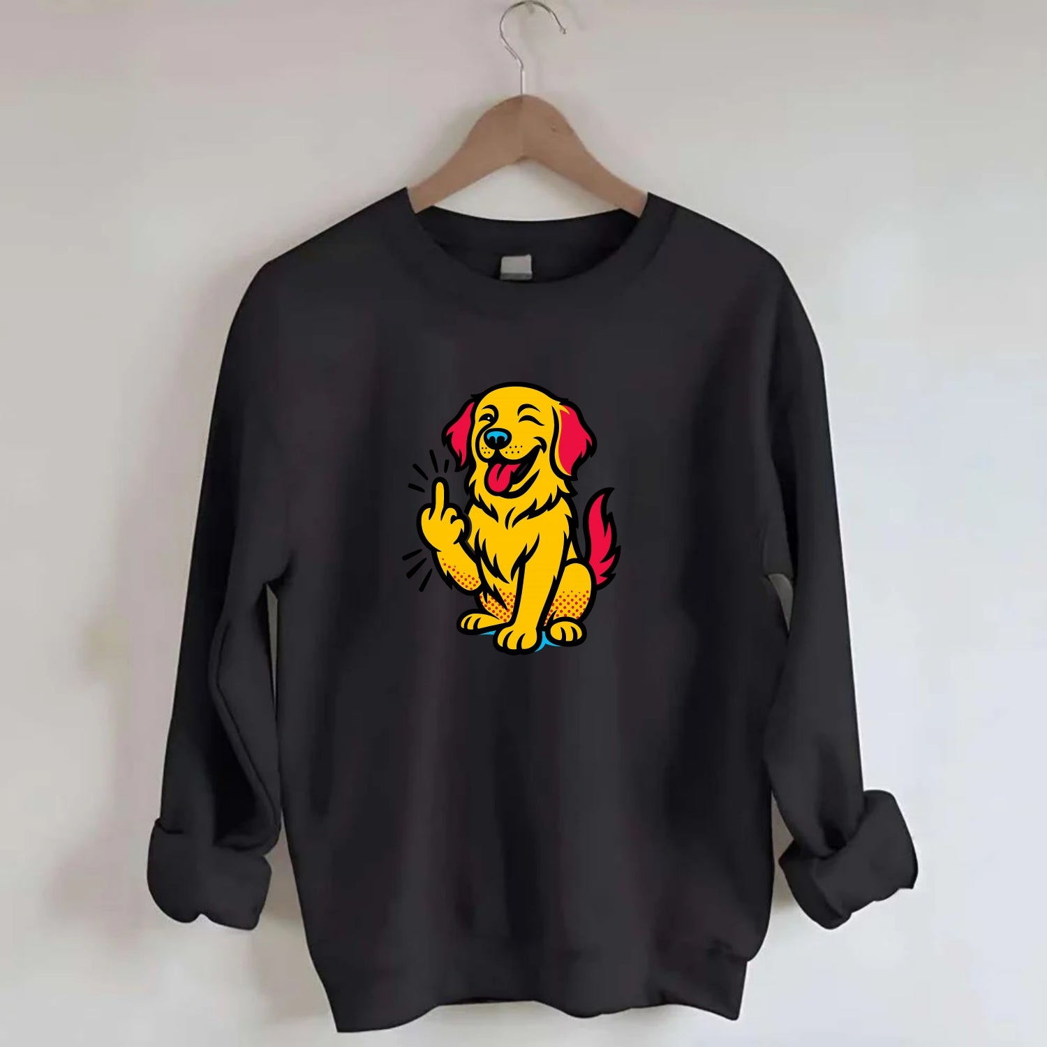 Golden Retriever with happy smile and golden coat, fluffy paw raised - Crewneck Sweatshirt - black