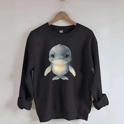 Baby Humpback Whale - dark gray with white flippers, large gentle eyes, - Crewneck Sweatshirt - black