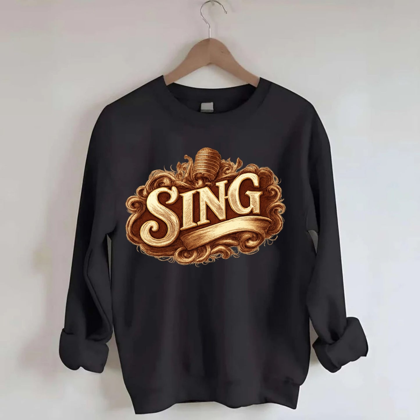 Bold typography design - "SING" - vocal expression, musical soul - Crewneck Sweatshirt - black