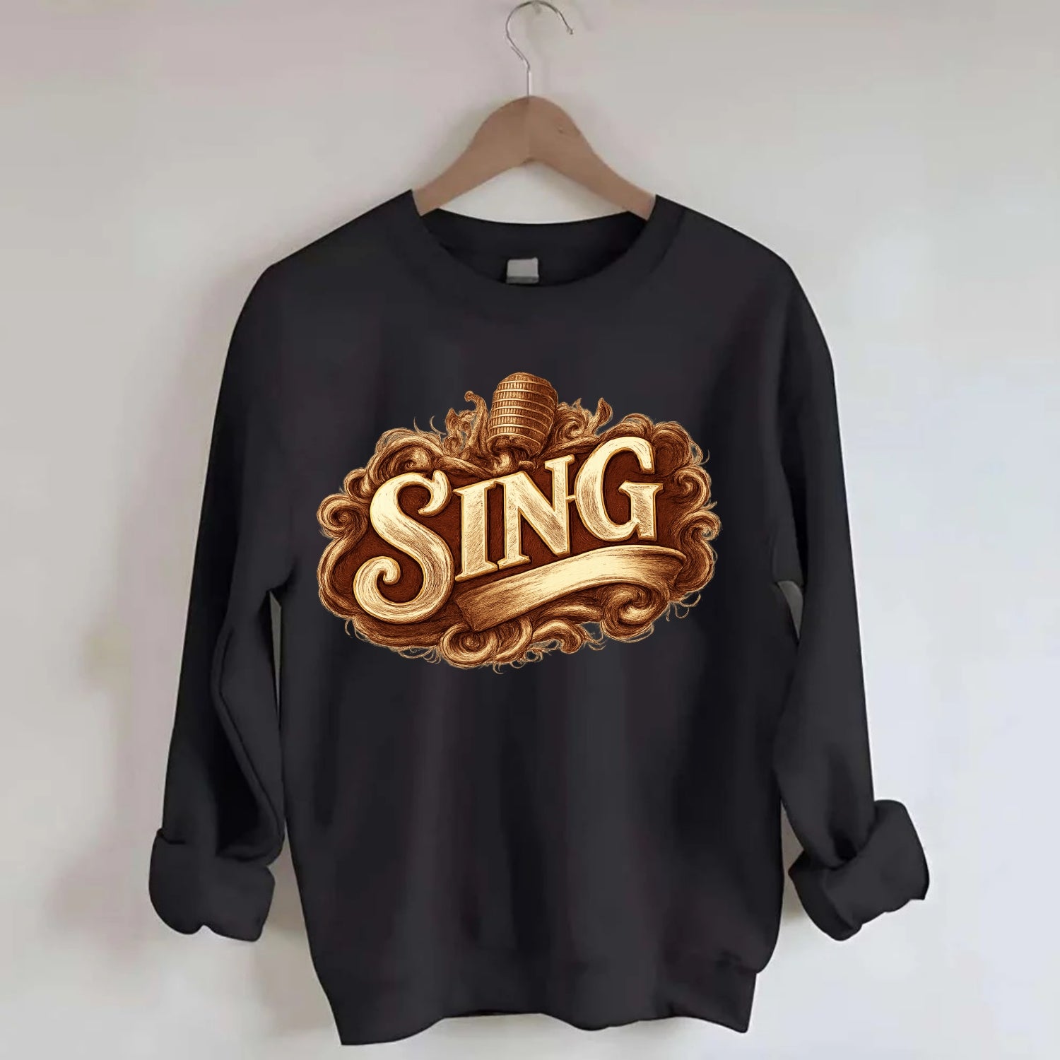 Bold typography design - "SING" - vocal expression, musical soul - Crewneck Sweatshirt - black