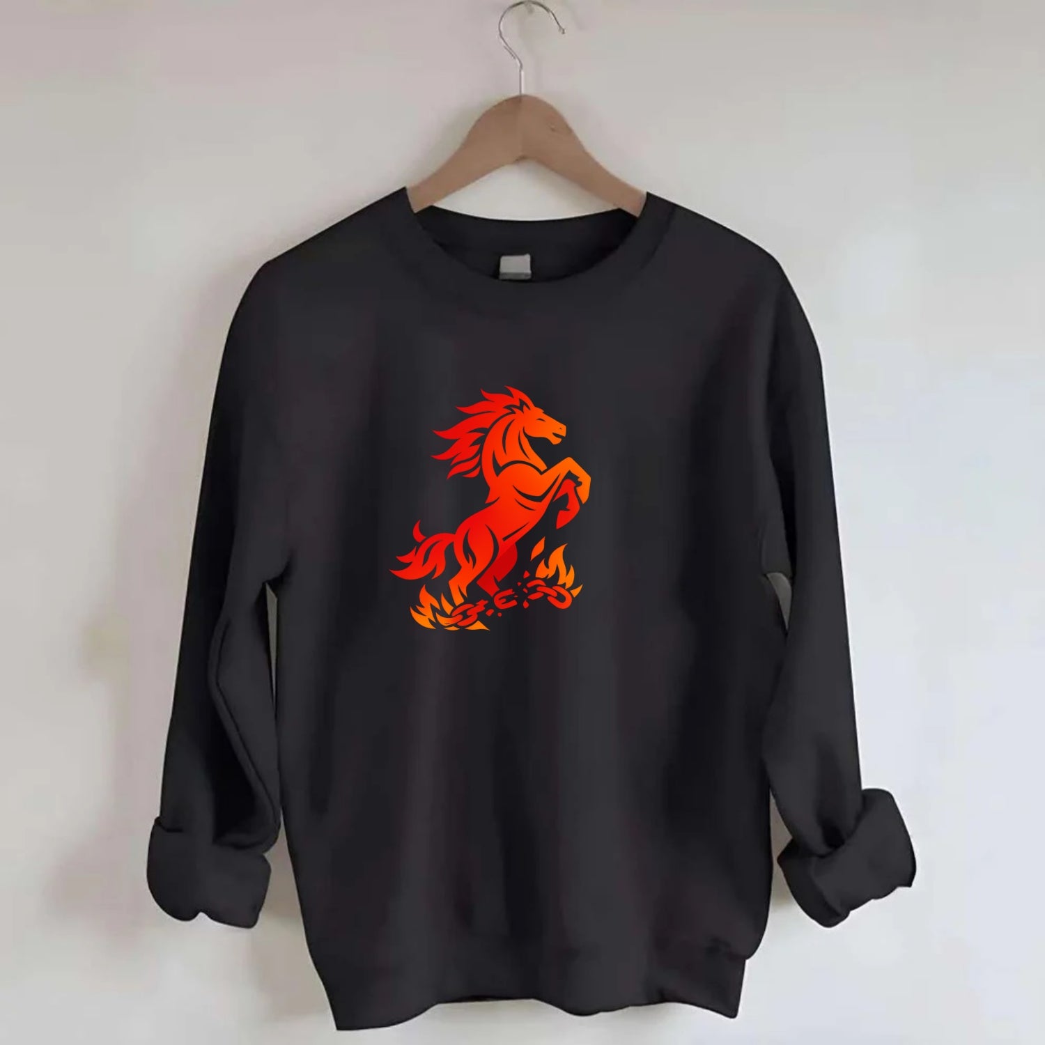 FREEDOM FLAMES | Wild horse breaking fire chains | Liberation | Barriers - Crewneck Sweatshirt - black