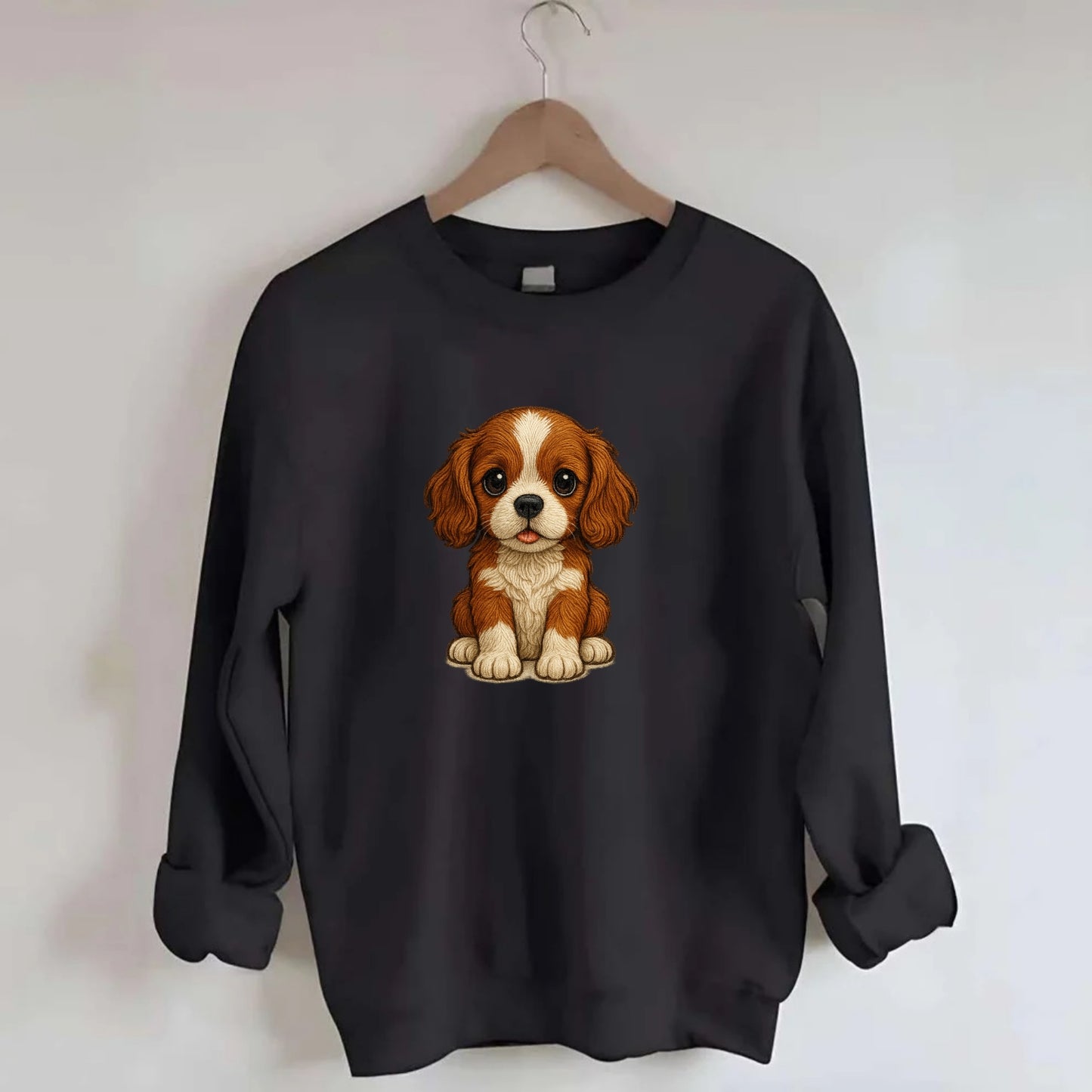 Baby Cavalier King Charles Spaniel Puppy - silky ears, gentle eyes, sweet - Crewneck Sweatshirt - black