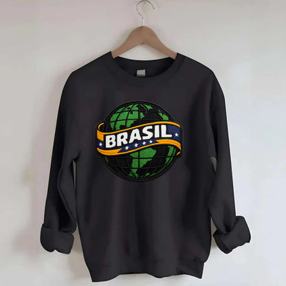 BRAZILIAN FLAG GLOBE - green globe with banner in green yellow blue , Brasil - Crewneck Sweatshirt - black