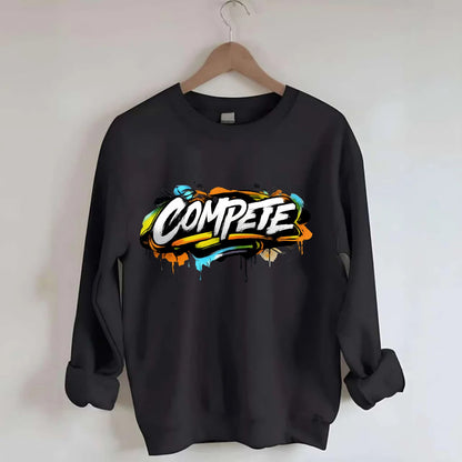 Bold typography design - "COMPETE" - competitive spirit, love the game - Crewneck Sweatshirt - black