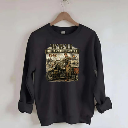 Wwii Military Motorcycle 1942 - Crewneck Sweatshirt - black