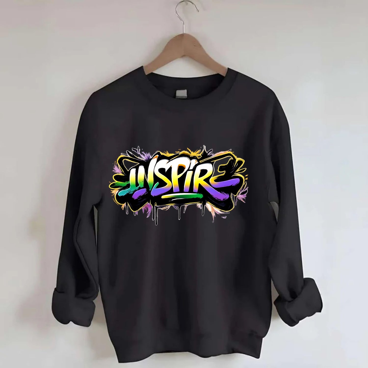Bold typography design - "INSPIRE" - motivating others, being the spark - Crewneck Sweatshirt - black