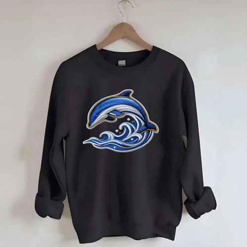 SWIMMING DOLPHIN - diving dolphin with waves in - Crewneck Sweatshirt
