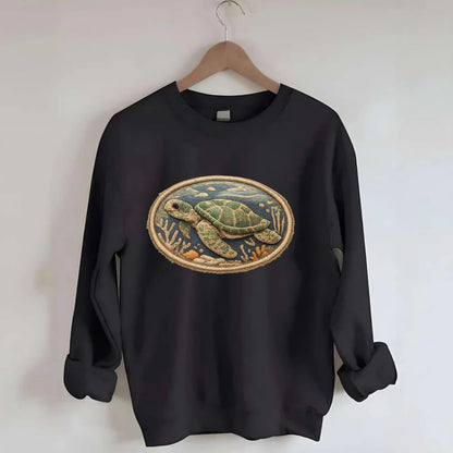 SEA TURTLE - swimming turtle in green and blue , ocean life - Crewneck Sweatshirt - black