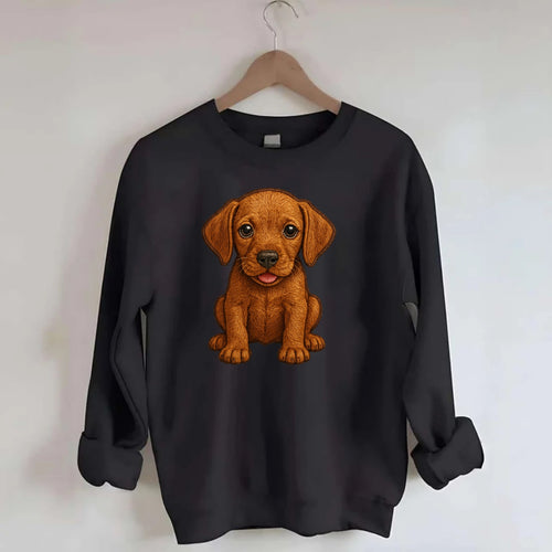 Baby Vizsla Puppy - golden rust coat, soulful eyes, athletic build, - Crewneck Sweatshirt