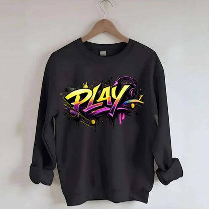 Bold typography design - "PLAY" - creative expression, musical performance - Crewneck Sweatshirt - black