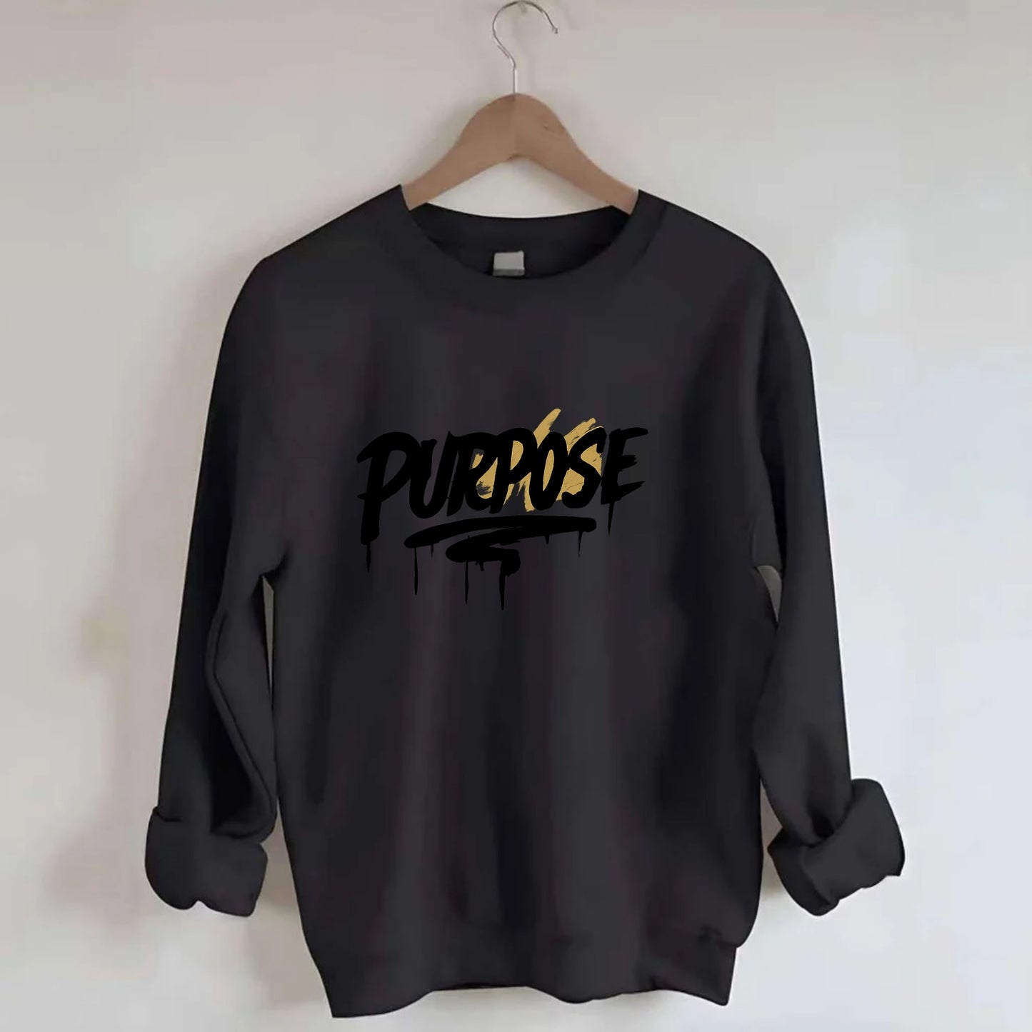 Bold typography design - "PURPOSE" - reason for being - Crewneck Sweatshirt - black