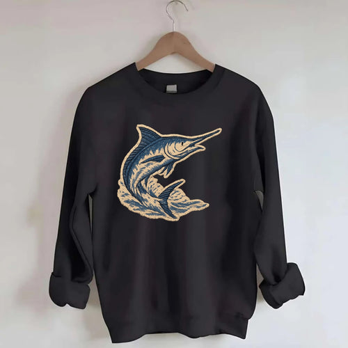 SWORDFISH MARLIN - leaping marlin in blue and silver , sport fishing - Crewneck Sweatshirt