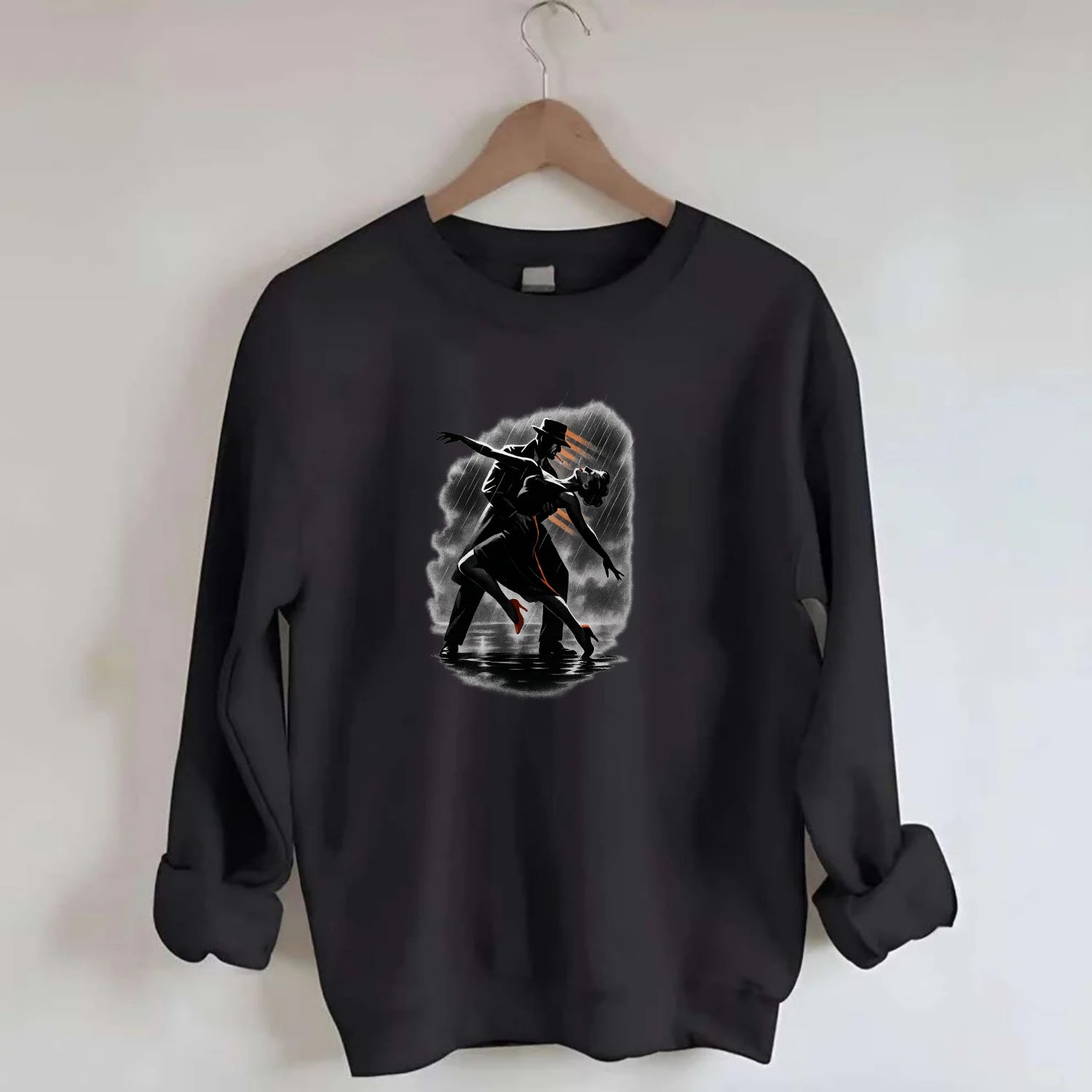romantic dance pose with woman lifted in the air at lakeside - Crewneck Sweatshirt - black
