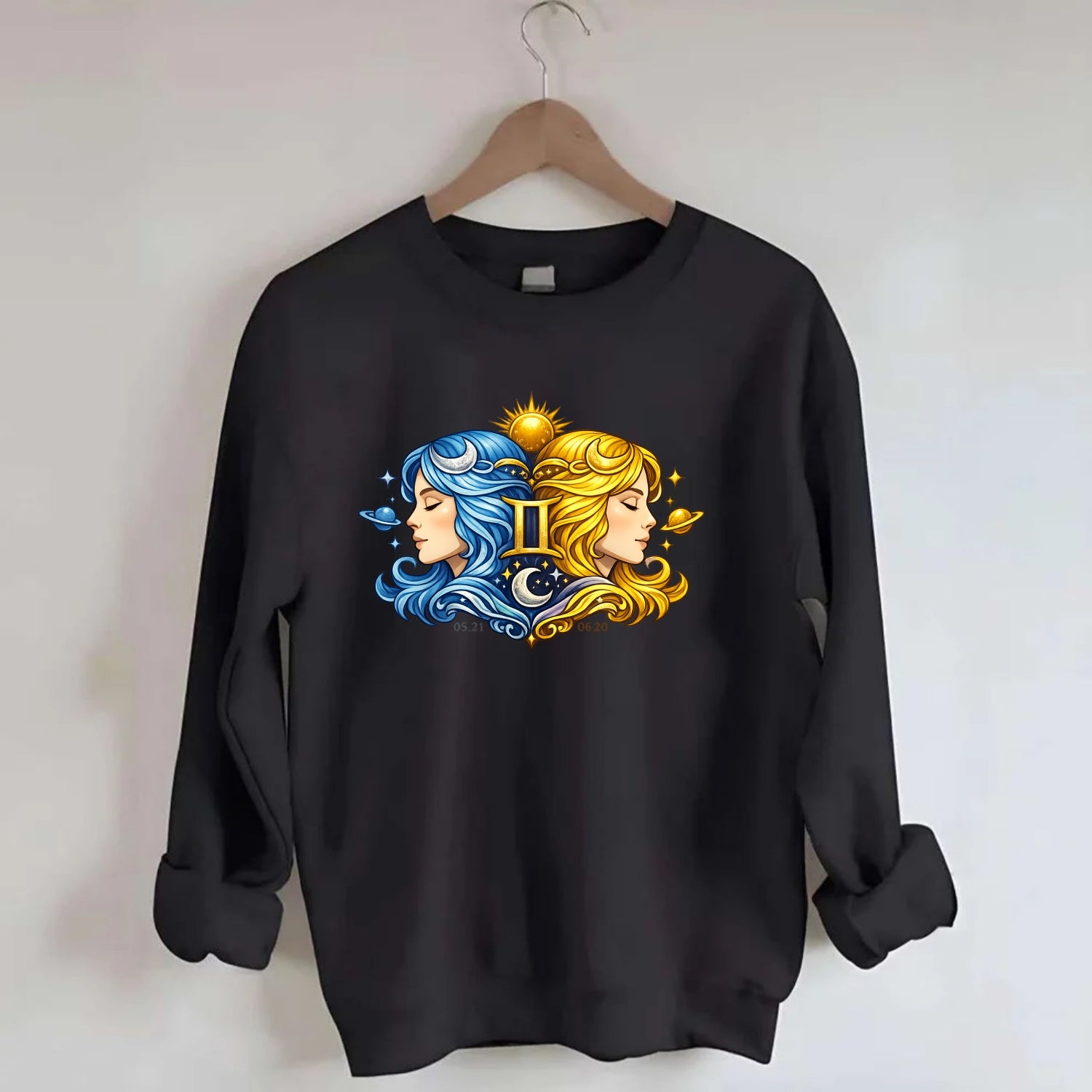 TWIN FACES | Two faces in profile mirror image | Gemini duality | Opposite - Crewneck Sweatshirt - black