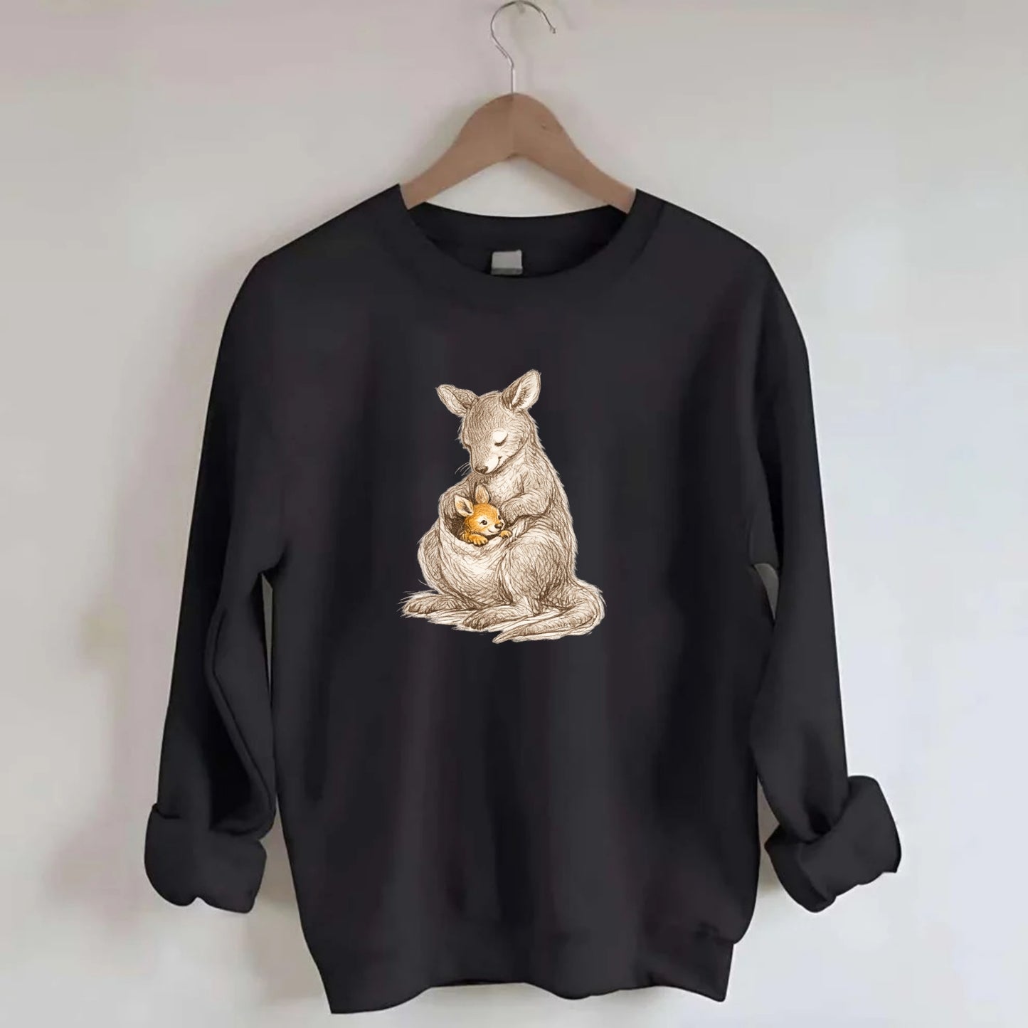 MOTHER'S POUCH | Kangaroo maternal embrace | Joey safe inside | Protective - Crewneck Sweatshirt - black