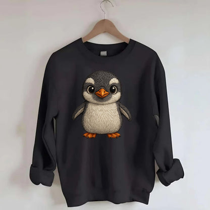 Baby Gentoo Penguin - orange beak, white cap, bright eyes, front-facing, - Crewneck Sweatshirt - black