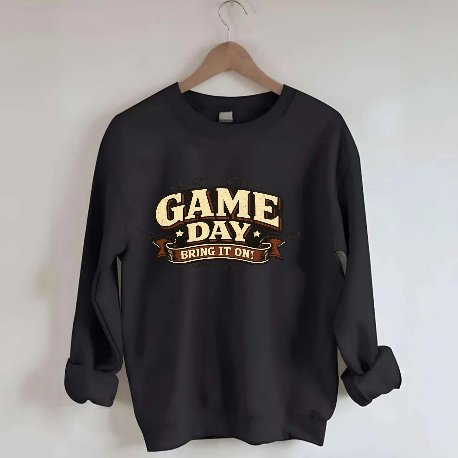 Bold typography design - "GAME DAY" - competition ready, bring it on - Crewneck Sweatshirt - black