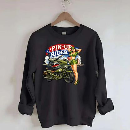 Wwii Pin Up Rider - Crewneck Sweatshirt - black