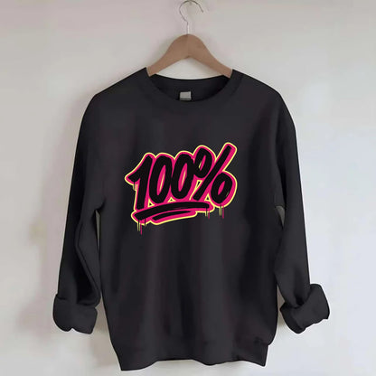 Bold typography design - "100%" - all in, fully committed - Crewneck Sweatshirt - black
